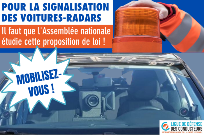 Signalisation des voitures-radars&nbsp;:  prochaine étape, faire inscrire la proposition de loi à l’ordre du jour  de l’Assemblée nationale