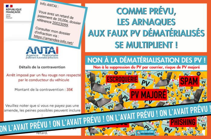 Dématérialisation des PV&nbsp;: comme nous l’avions prévu, les arnaques aux faux  « PV en ligne » démarrent au quart de tour
