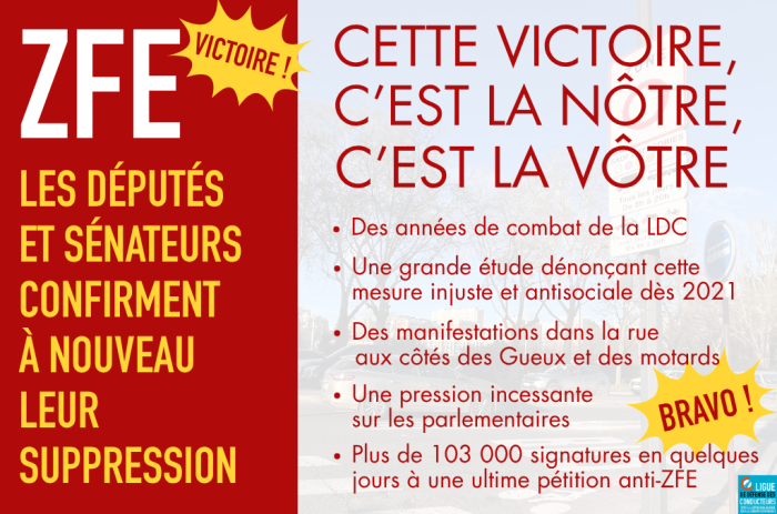 Suppression des ZFE&nbsp;: notre incroyable nouvelle victoire d’étape